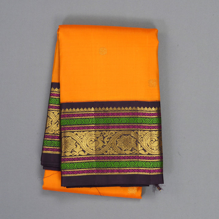 Hayagrivas Handloom Orange Kanjivaram Silk Saree with Deep Plum Purple Border KBF293E3-1