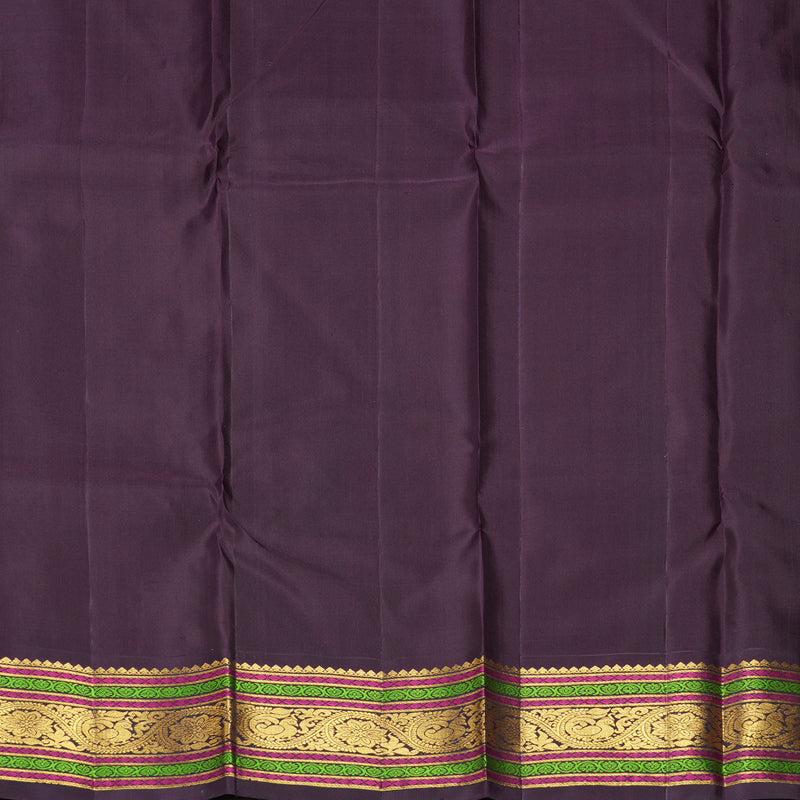 Hayagrivas Handloom Orange Kanjivaram Silk Saree with Deep Plum Purple Border KBF293E3-1