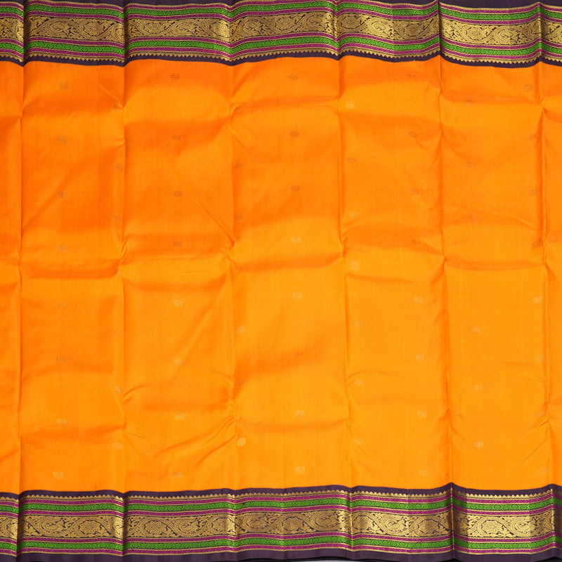 Hayagrivas Handloom Orange Kanjivaram Silk Saree with Deep Plum Purple Border KBF293E3-1