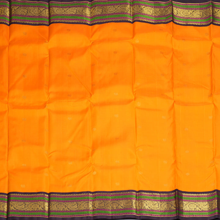 Hayagrivas Handloom Orange Kanjivaram Silk Saree with Deep Plum Purple Border KBF293E3-1