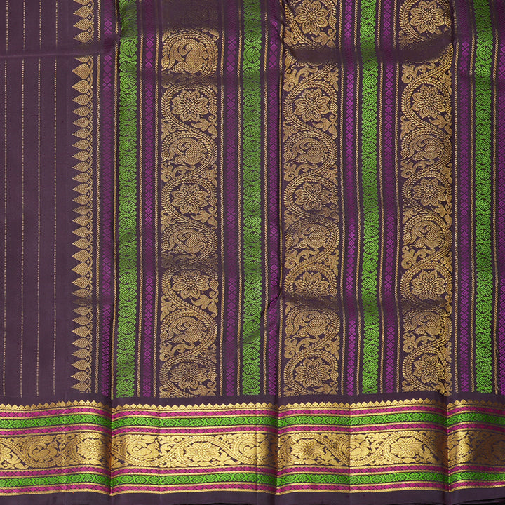 Hayagrivas Handloom Orange Kanjivaram Silk Saree with Deep Plum Purple Border KBF293E3-1