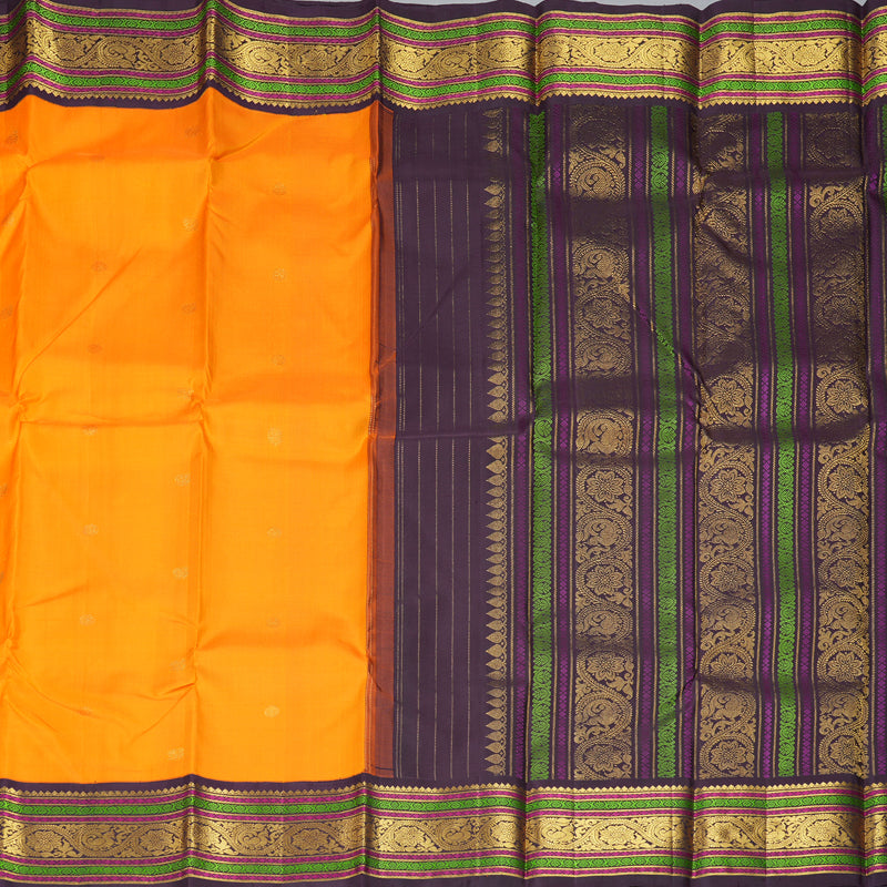 Hayagrivas Handloom Orange Kanjivaram Silk Saree with Deep Plum Purple Border KBF293E3-1