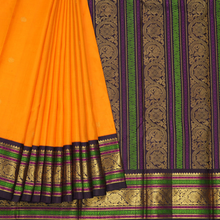 Hayagrivas Handloom Orange Kanjivaram Silk Saree with Deep Plum Purple Border KBF293E3-1
