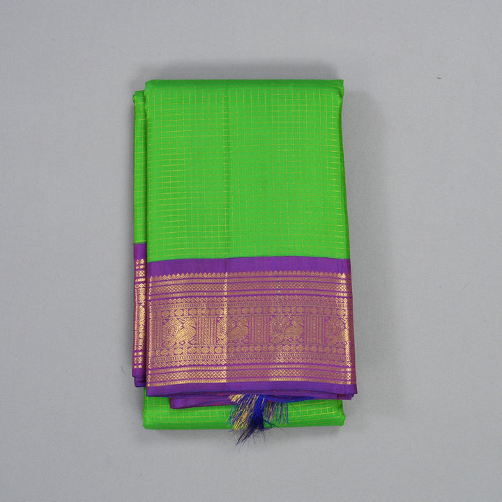 Hayagrivas Handloom Parrot Green Kanjivaram Silk Saree with Purple Border KBF293E4-1