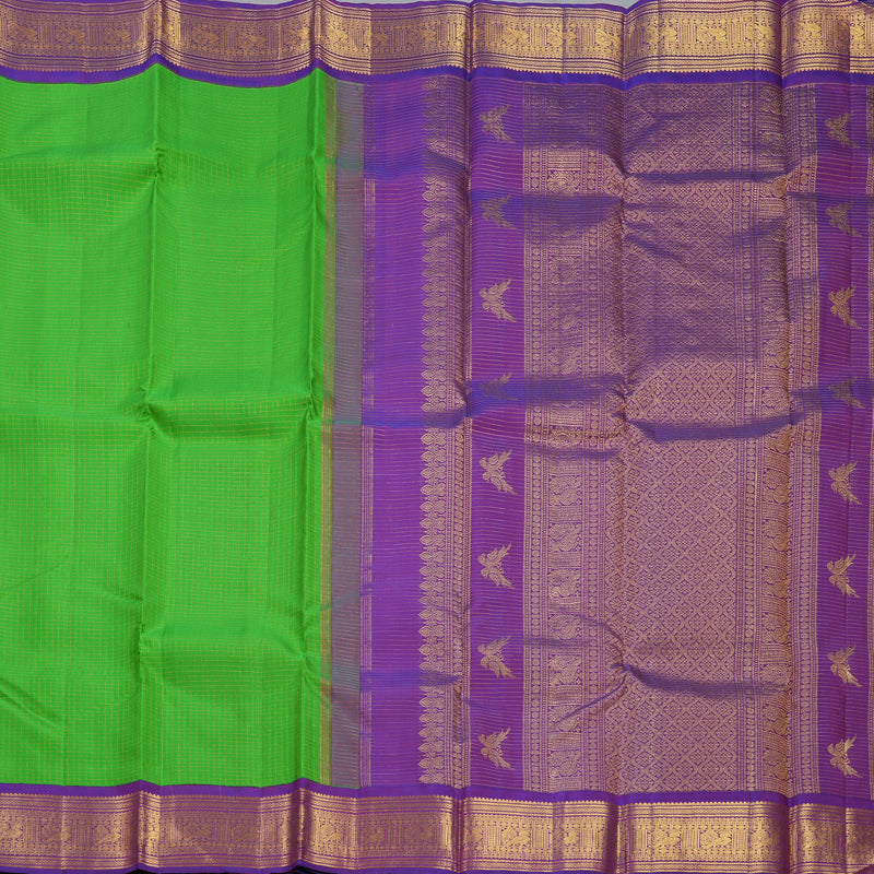 Hayagrivas Handloom Parrot Green Kanjivaram Silk Saree with Purple Border KBF293E4-1