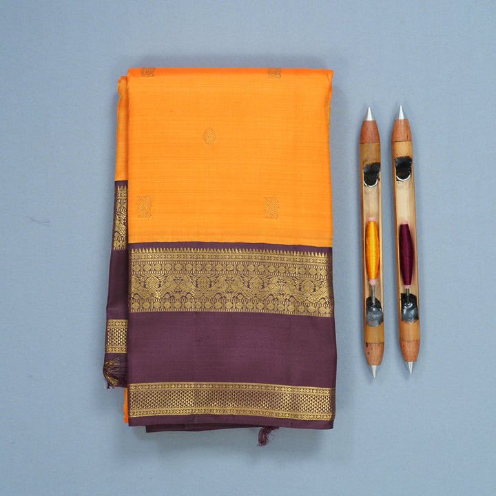 Hayagrivas Handloom Mambazham Orange Kanjivaram Silk Saree with Plum Purple Border KBF293E4-2