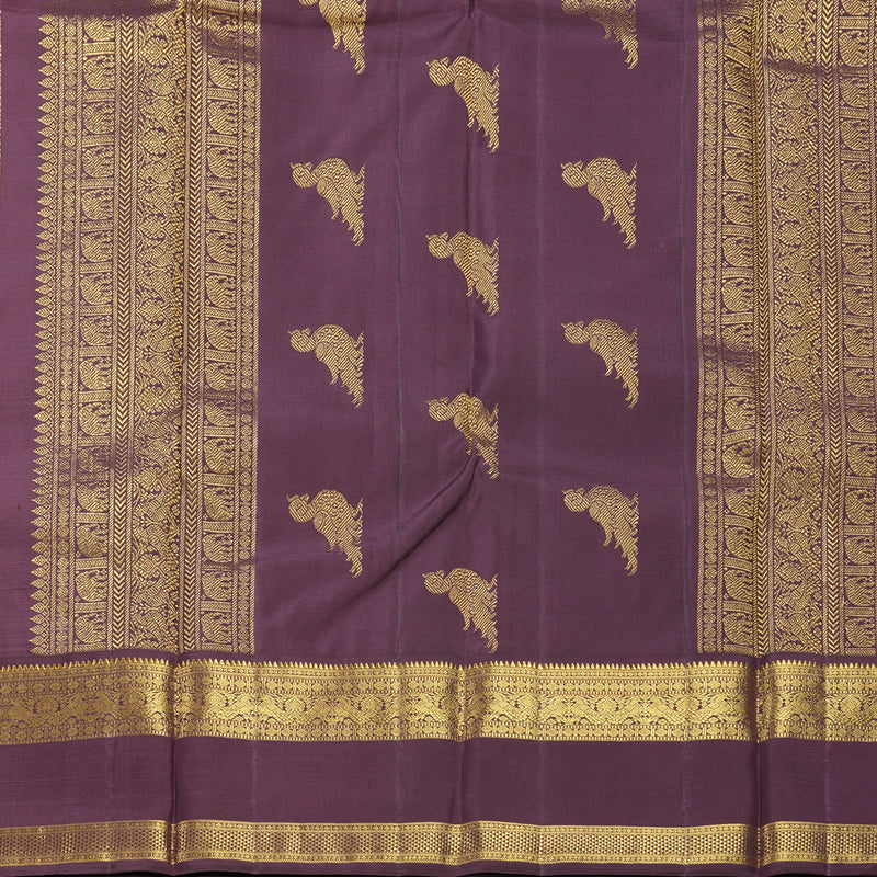 Hayagrivas Handloom Mambazham Orange Kanjivaram Silk Saree with Plum Purple Border KBF293E4-2