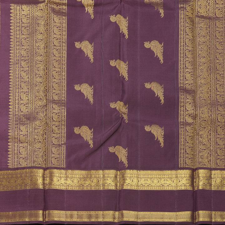 Hayagrivas Handloom Mambazham Orange Kanjivaram Silk Saree with Plum Purple Border KBF293E4-2