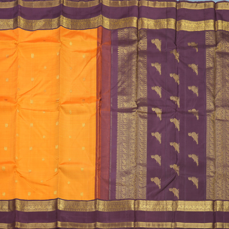 Hayagrivas Handloom Mambazham Orange Kanjivaram Silk Saree with Plum Purple Border KBF293E4-2