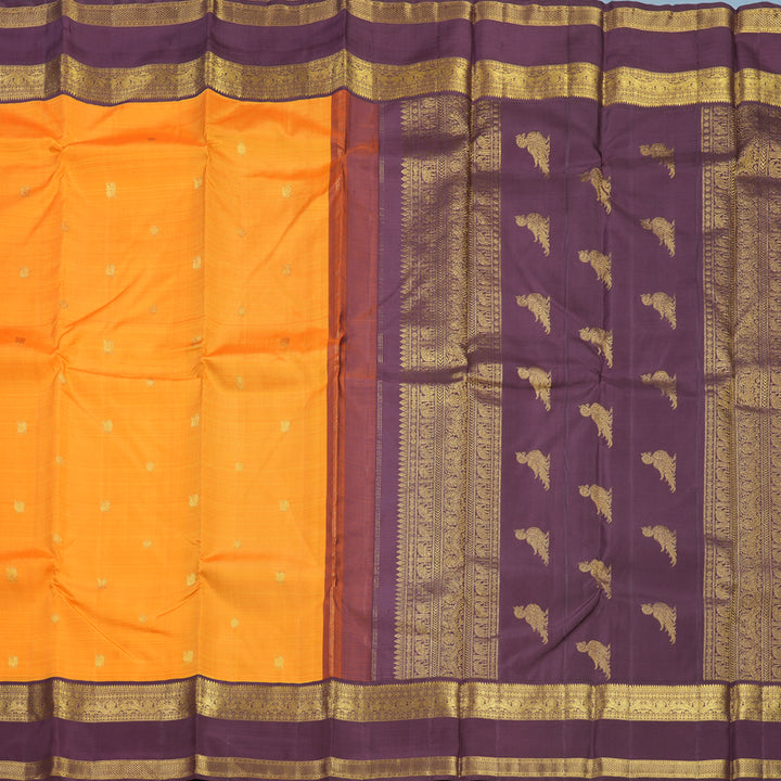 Hayagrivas Handloom Mambazham Orange Kanjivaram Silk Saree with Plum Purple Border KBF293E4-2