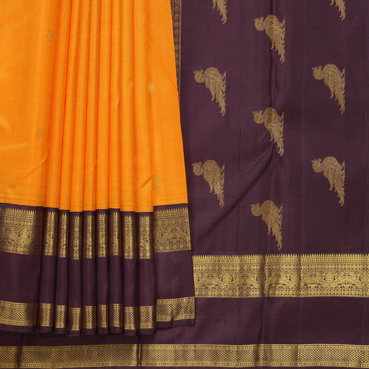 Hayagrivas Handloom Mambazham Orange Kanjivaram Silk Saree with Plum Purple Border KBF293E4-2