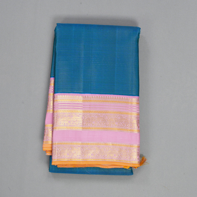 Hayagrivas Handloom Ramar Blue Kanjivaram Silk Saree with Rose Pink Border KBF293E4-3
