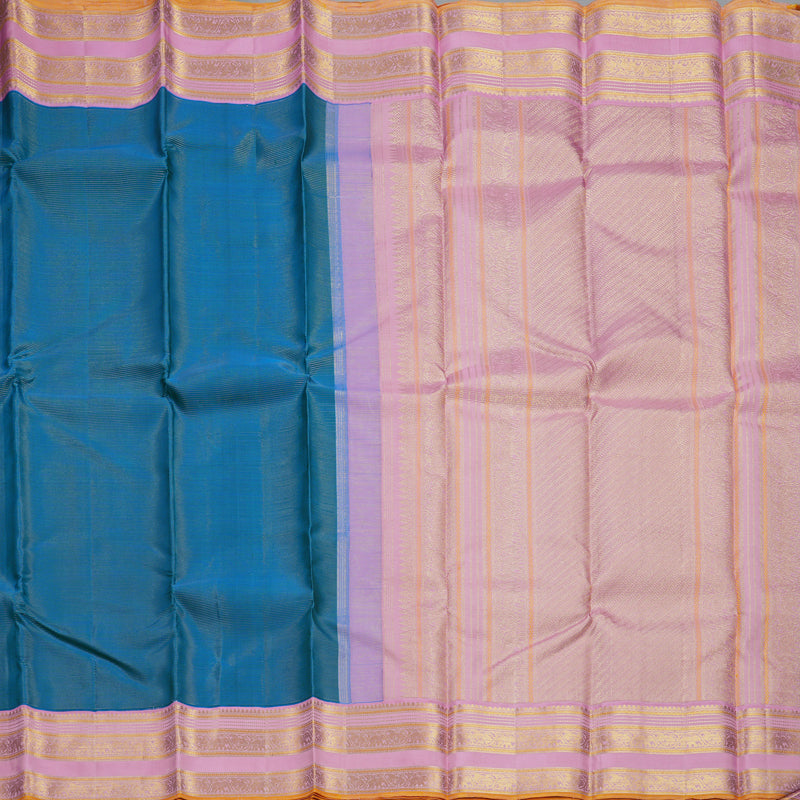 Hayagrivas Handloom Ramar Blue Kanjivaram Silk Saree with Rose Pink Border KBF293E4-3