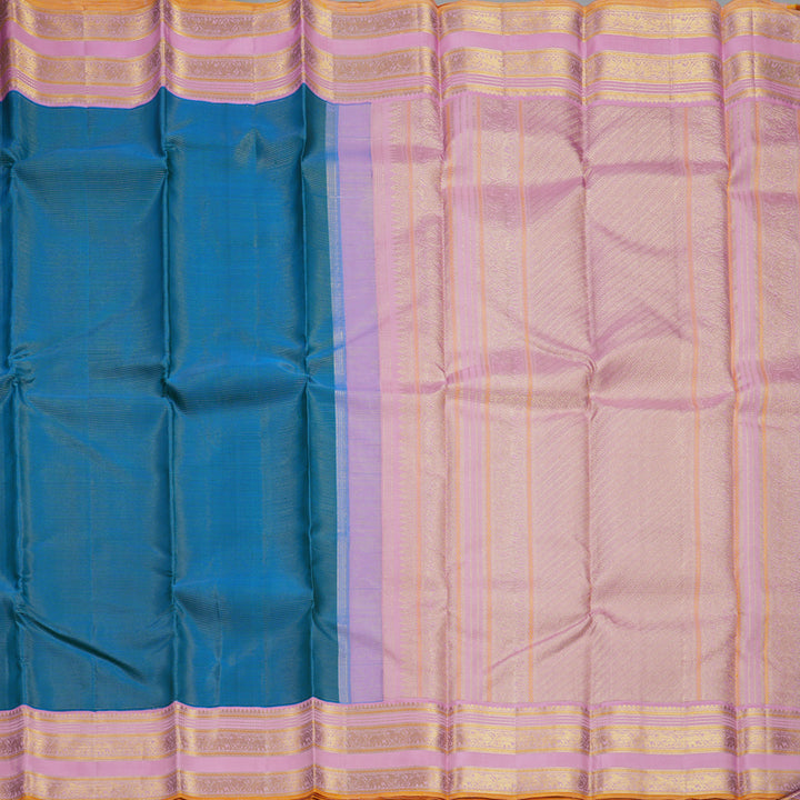 Hayagrivas Handloom Ramar Blue Kanjivaram Silk Saree with Rose Pink Border KBF293E4-3