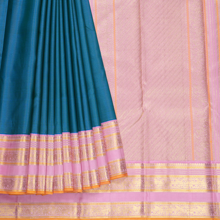 Hayagrivas Handloom Ramar Blue Kanjivaram Silk Saree with Rose Pink Border KBF293E4-3