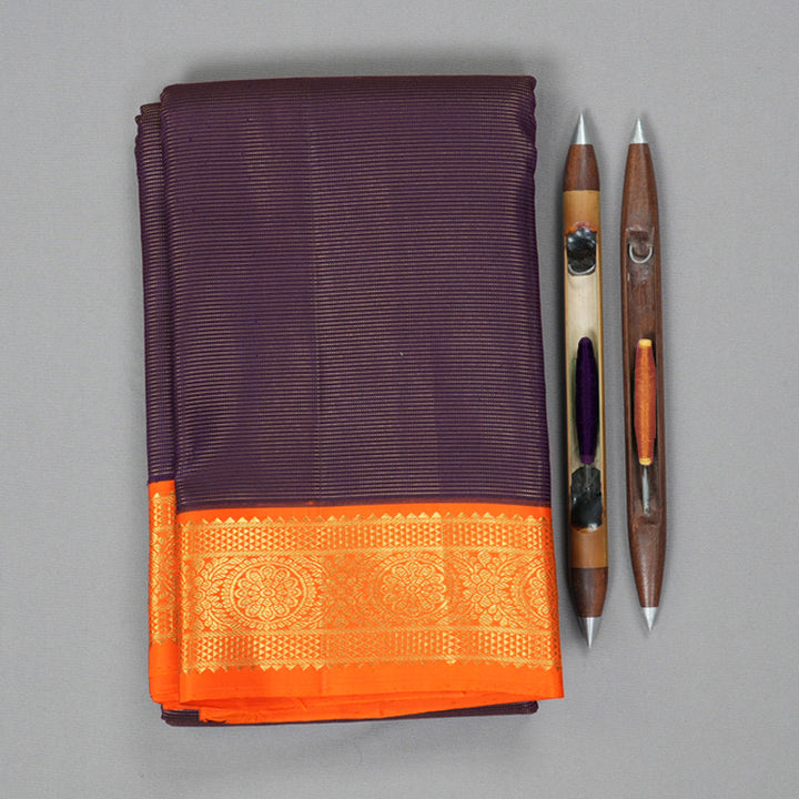 Hayagrivas Handloom Midnight Blue Kanjivaram Silk Saree with Orange Border KBF293E5-1