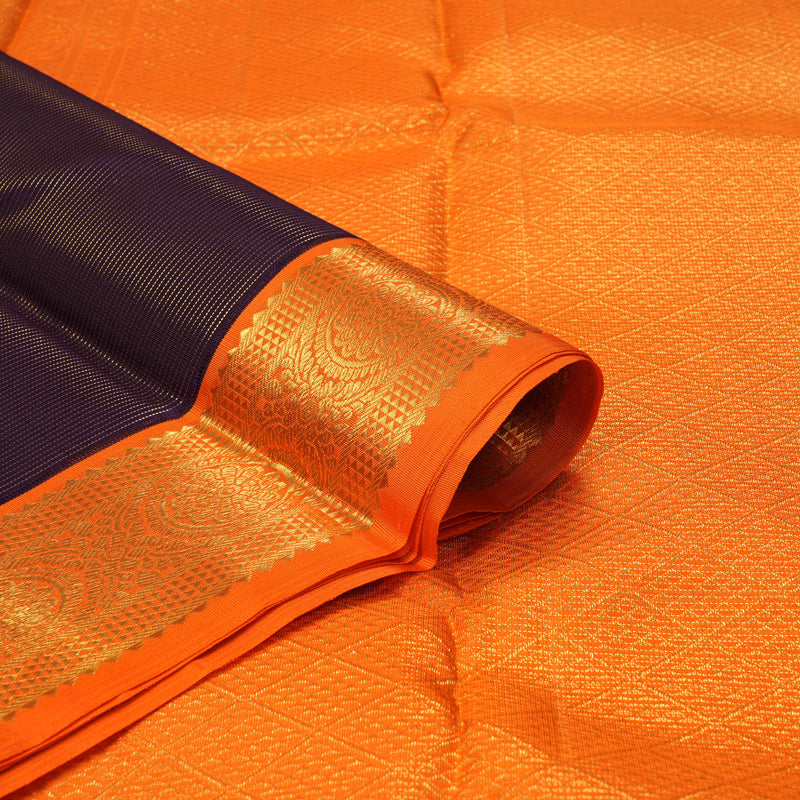 Hayagrivas Handloom Midnight Blue Kanjivaram Silk Saree with Orange Border KBF293E5-1
