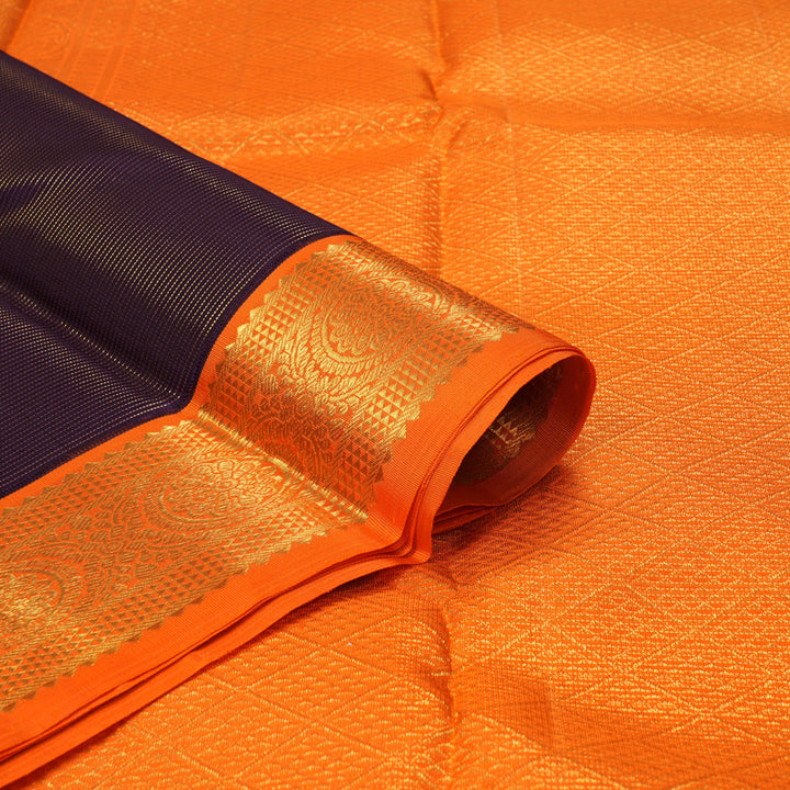 Hayagrivas Handloom Midnight Blue Kanjivaram Silk Saree with Orange Border KBF293E5-1