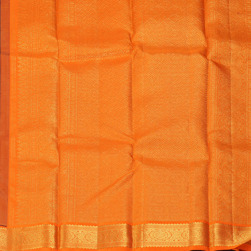 Hayagrivas Handloom Midnight Blue Kanjivaram Silk Saree with Orange Border KBF293E5-1