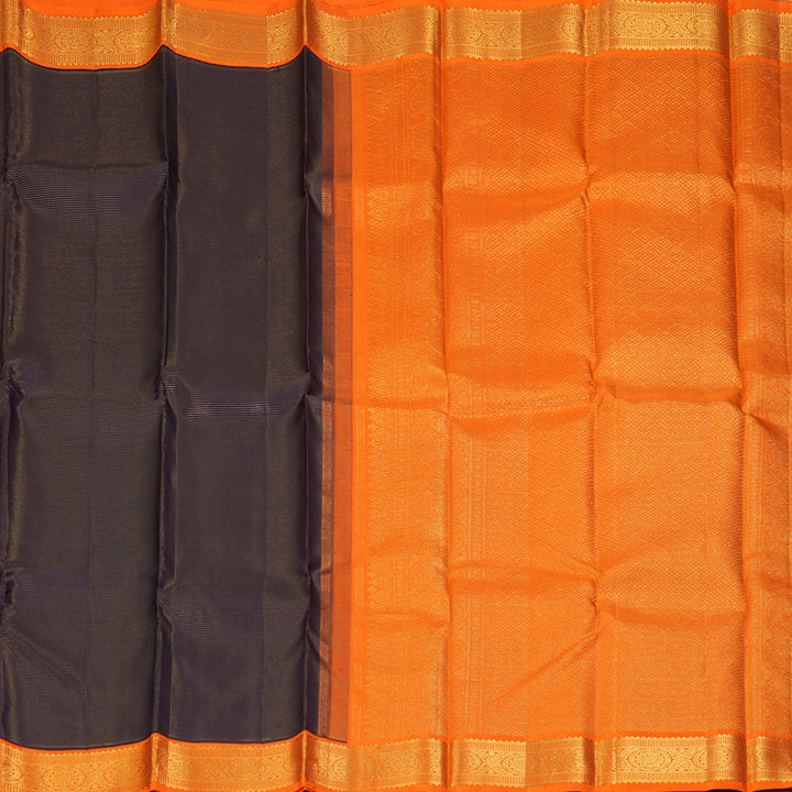 Hayagrivas Handloom Midnight Blue Kanjivaram Silk Saree with Orange Border KBF293E5-1