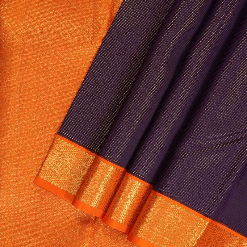 Hayagrivas Handloom Midnight Blue Kanjivaram Silk Saree with Orange Border KBF293E5-1