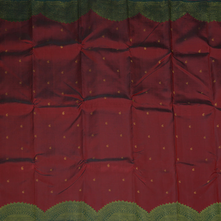 Hayagrivas Handloom Maroon Kanjivaram Silk Saree with Bottle Green Border KBF294E1-1