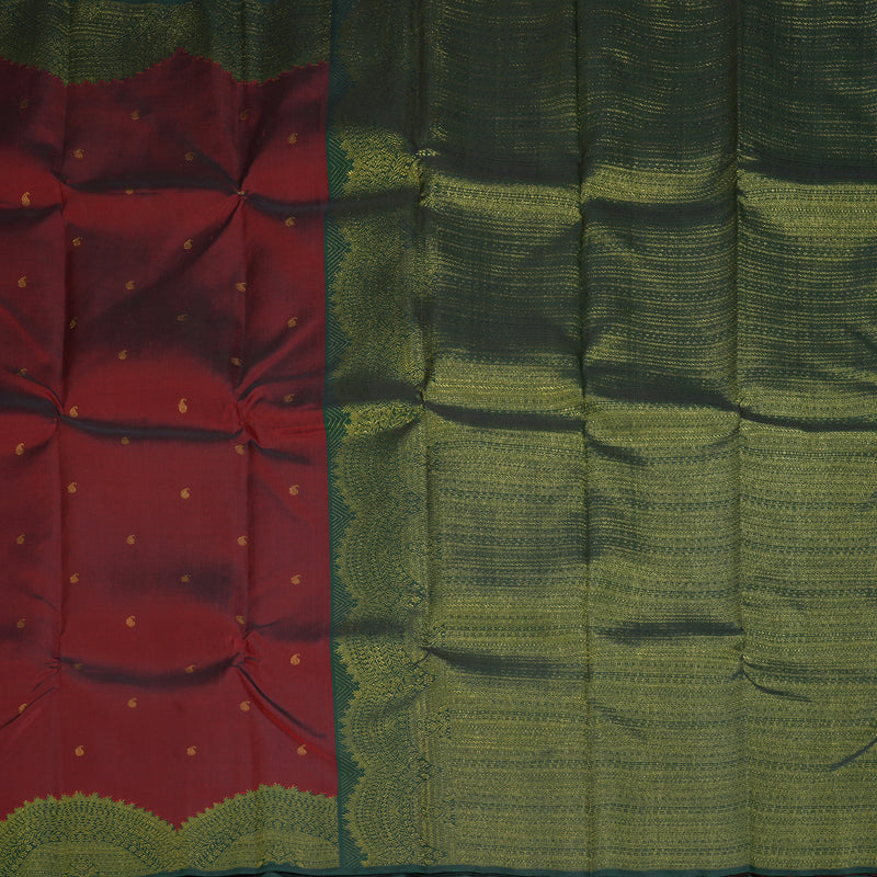 Hayagrivas Handloom Maroon Kanjivaram Silk Saree with Bottle Green Border KBF294E1-1