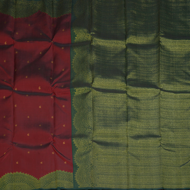 Hayagrivas Handloom Maroon Kanjivaram Silk Saree with Bottle Green Border KBF294E1-1
