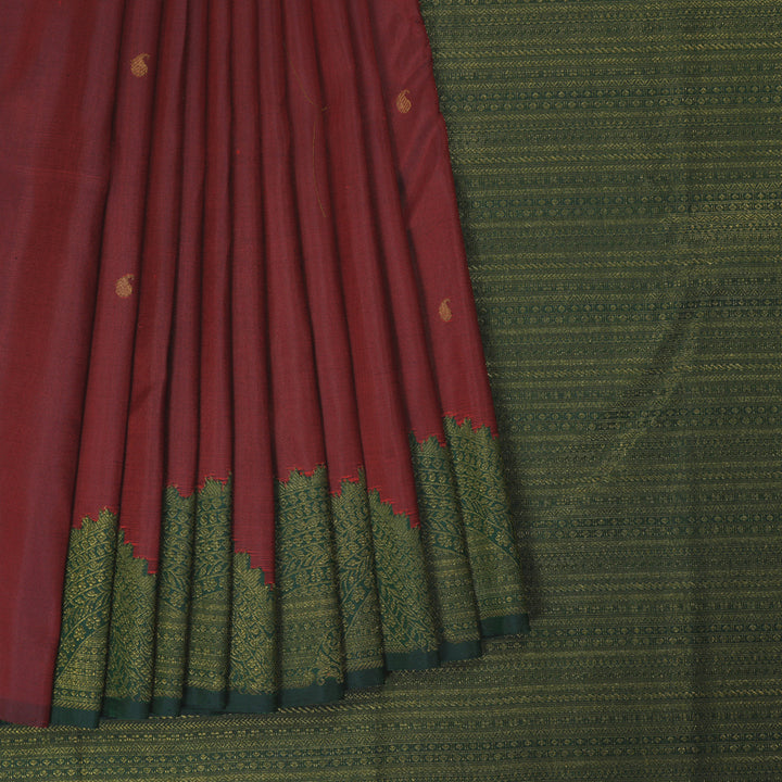 Hayagrivas Handloom Maroon Kanjivaram Silk Saree with Bottle Green Border KBF294E1-1