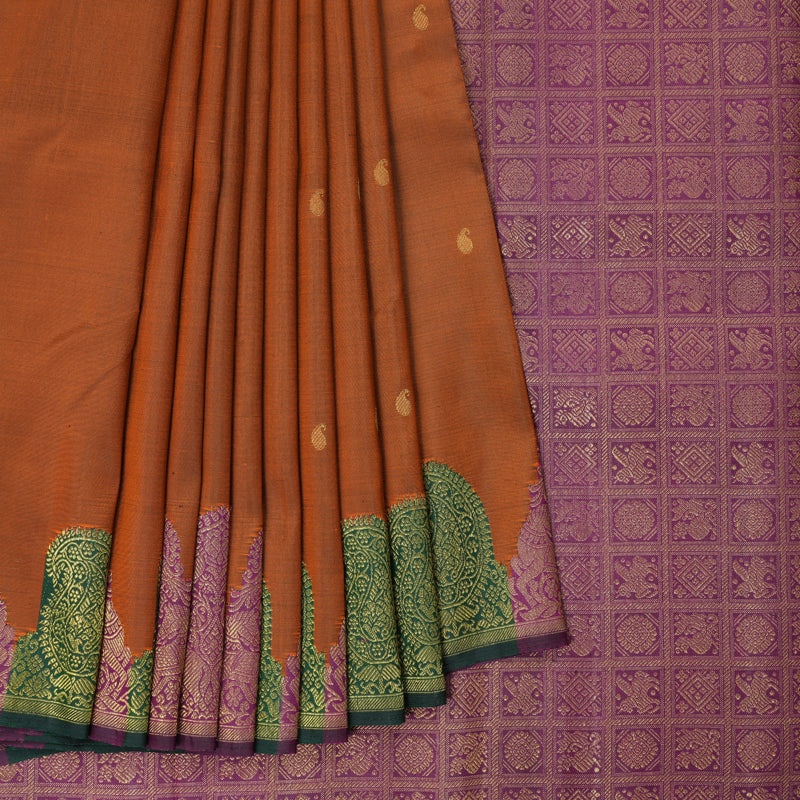 Hayagrivas Handloom Rust Orange Kanjivaram Silk Saree KBF294E2-1