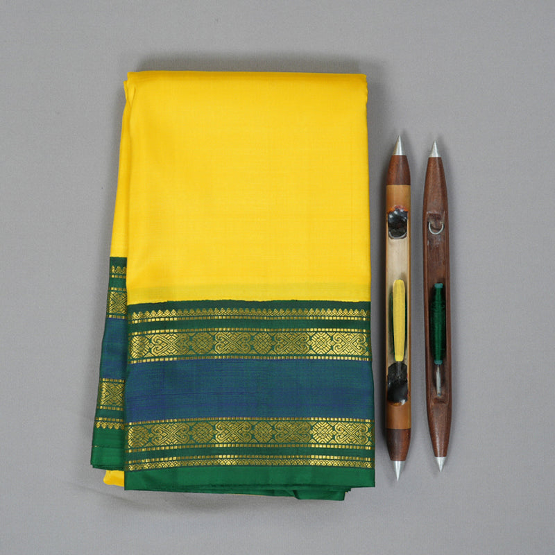 Hayagrivas Handloom Lime Yellow Kanjivaram Silk Saree with Mayilkazhuthu Border KBF294E3-1