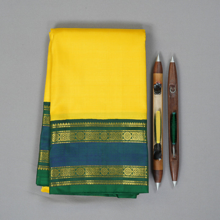 Hayagrivas Handloom Lime Yellow Kanjivaram Silk Saree with Mayilkazhuthu Border KBF294E3-1
