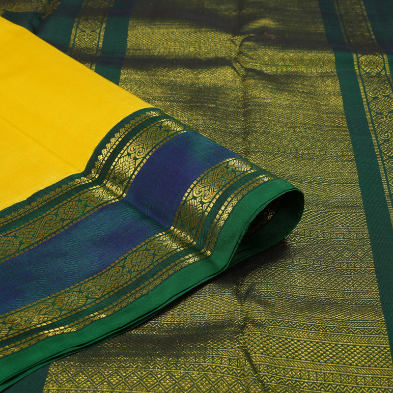 Hayagrivas Handloom Lime Yellow Kanjivaram Silk Saree with Mayilkazhuthu Border KBF294E3-1