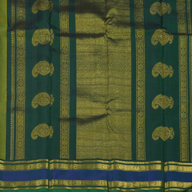 Hayagrivas Handloom Lime Yellow Kanjivaram Silk Saree with Mayilkazhuthu Border KBF294E3-1