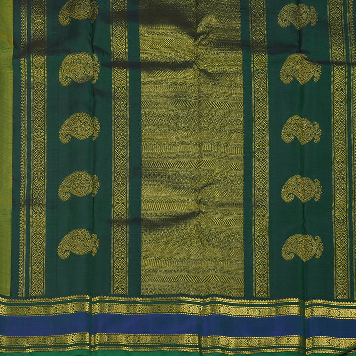 Hayagrivas Handloom Lime Yellow Kanjivaram Silk Saree with Mayilkazhuthu Border KBF294E3-1