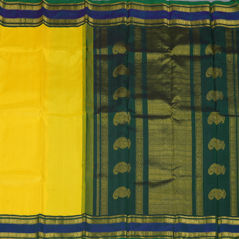 Hayagrivas Handloom Lime Yellow Kanjivaram Silk Saree with Mayilkazhuthu Border KBF294E3-1