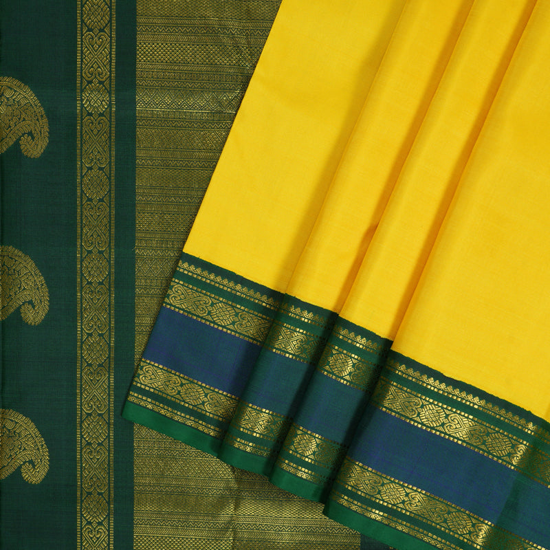 Hayagrivas Handloom Lime Yellow Kanjivaram Silk Saree with Mayilkazhuthu Border KBF294E3-1