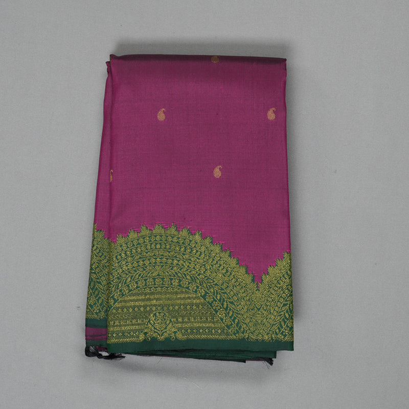 Hayagrivas Handloom Purple Kanjivaram Silk Saree with Bottle Green Border KBF294E4-1