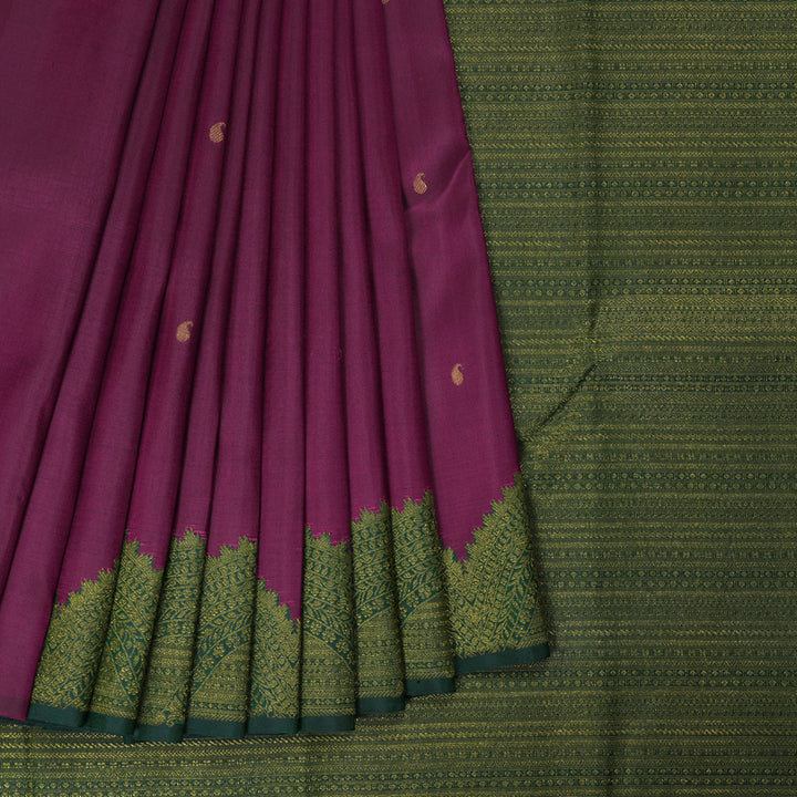 Hayagrivas Handloom Purple Kanjivaram Silk Saree with Bottle Green Border KBF294E4-1
