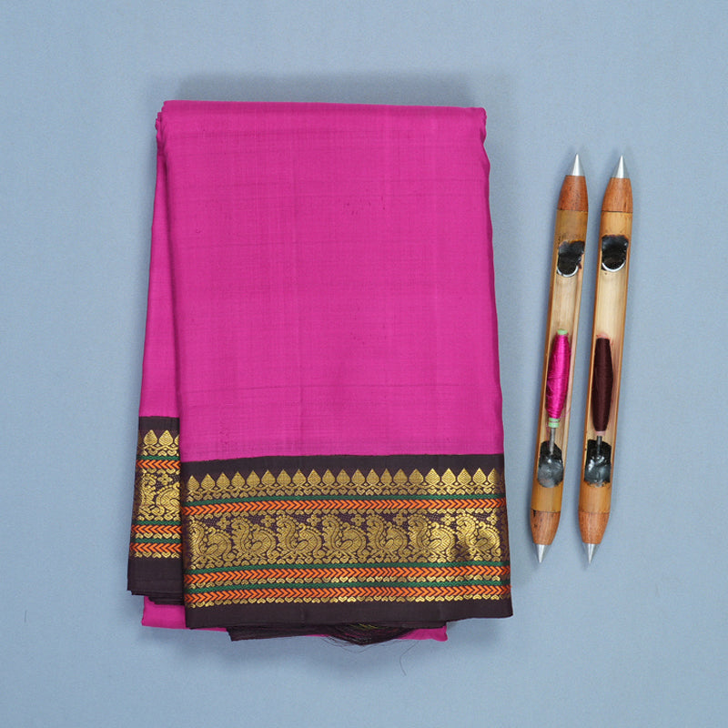 Hayagrivas Handloom Magenta-Pink Kanjivaram Silk Saree with Plum Purple Border KBF294E9-1