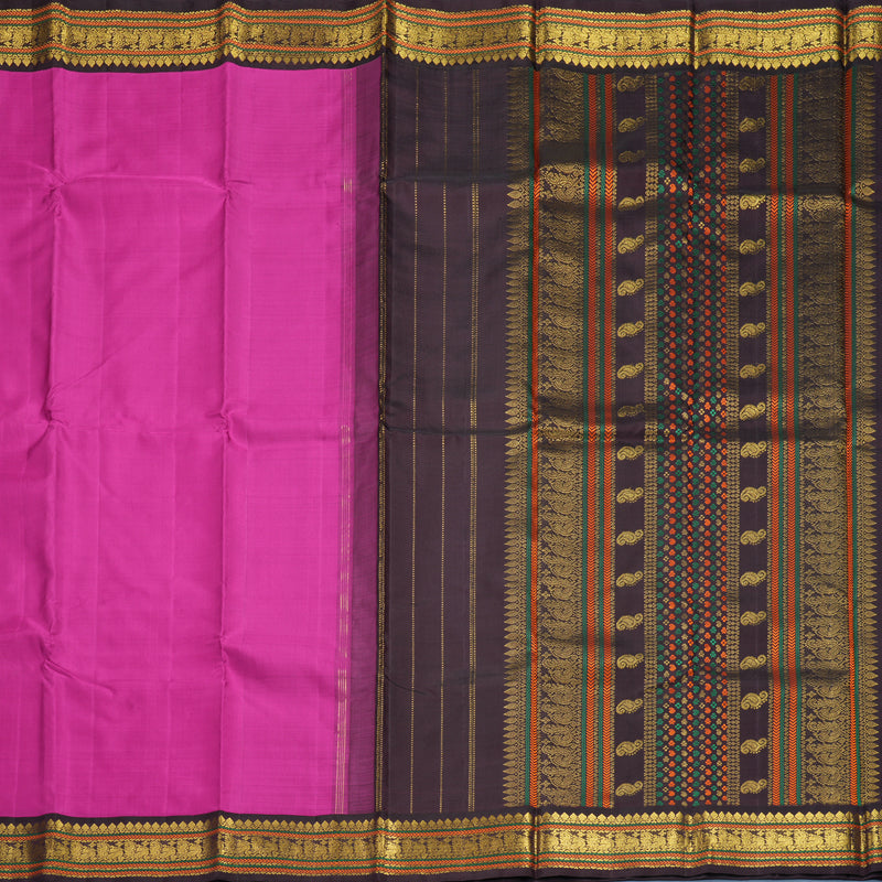Hayagrivas Handloom Magenta-Pink Kanjivaram Silk Saree with Plum Purple Border KBF294E9-1