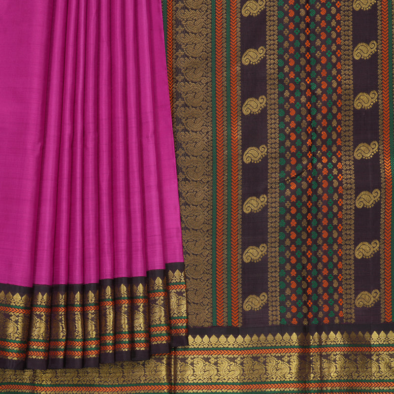 Hayagrivas Handloom Magenta-Pink Kanjivaram Silk Saree with Plum Purple Border KBF294E9-1