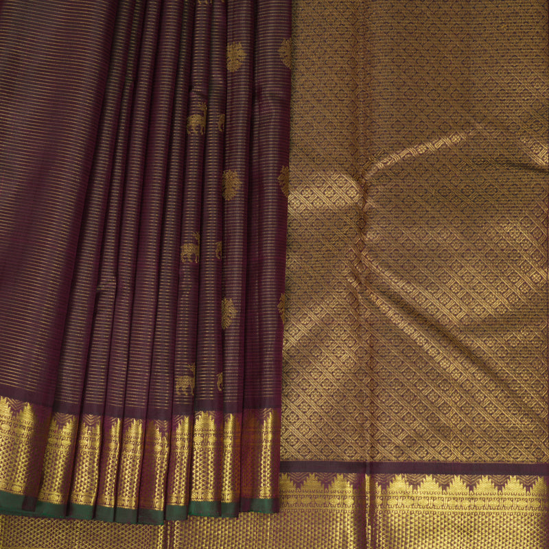Hayagrivas Handloom Deep Plum Purple Kanjivaram Silk Saree KBF295E1-1