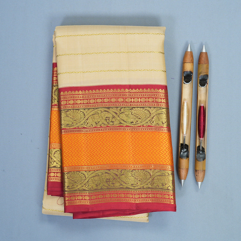 Hayagrivas Handloom Beige Kanjivaram Silk Saree KBF295E11-1