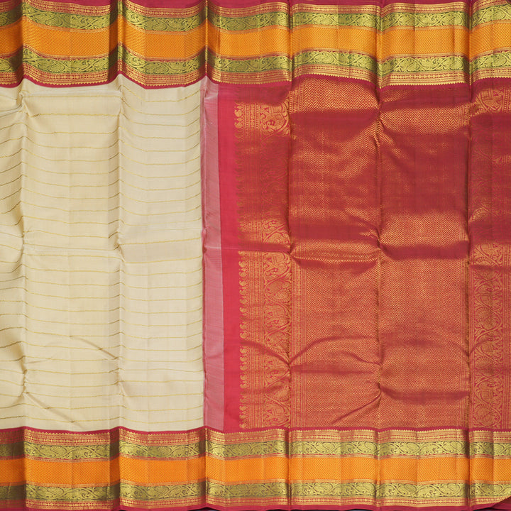 Hayagrivas Handloom Beige Kanjivaram Silk Saree KBF295E11-1