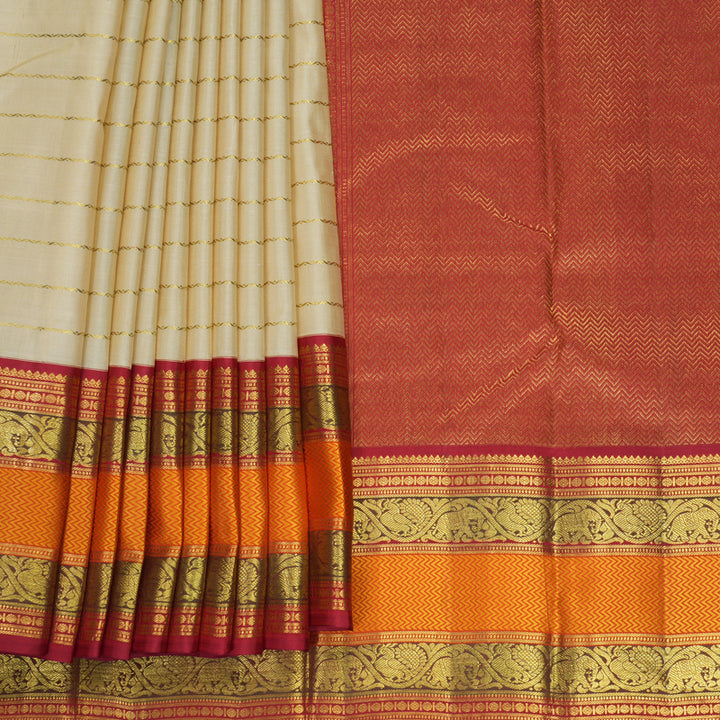 Hayagrivas Handloom Beige Kanjivaram Silk Saree KBF295E11-1