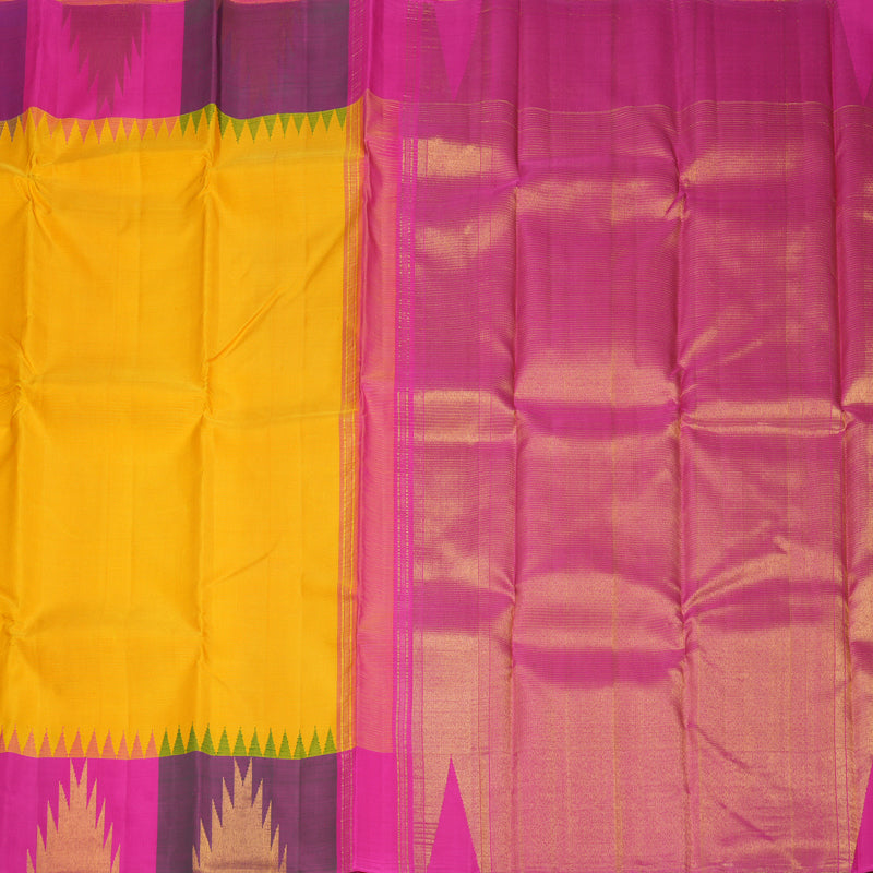 Hayagrivas Handloom Yellow Kanjivaram Silk Saree with Multicolour Border KBF295E12-1