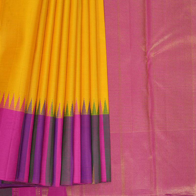 Hayagrivas Handloom Yellow Kanjivaram Silk Saree with Multicolour Border KBF295E12-1