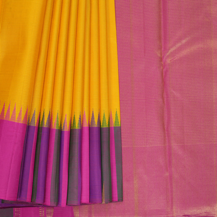 Hayagrivas Handloom Yellow Kanjivaram Silk Saree with Multicolour Border KBF295E12-1