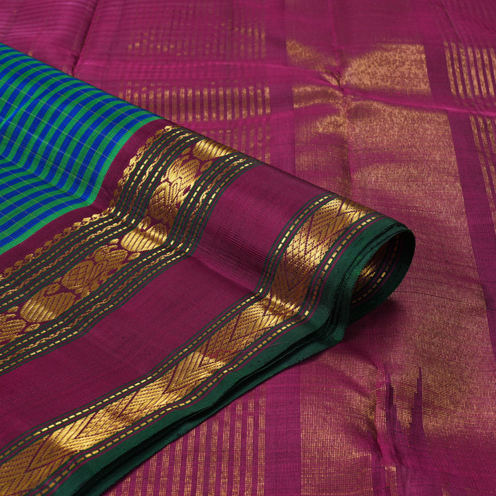 Hayagrivas Handloom Green & Blue Checks Kanjivaram Silk Saree KBF295E2-1